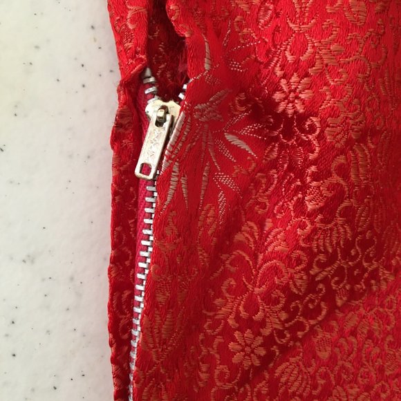 Vintage 60s Red Brocade Asian Chinese Cheongsam Dress Qipao Traditional (T3) - Picture 12 of 16